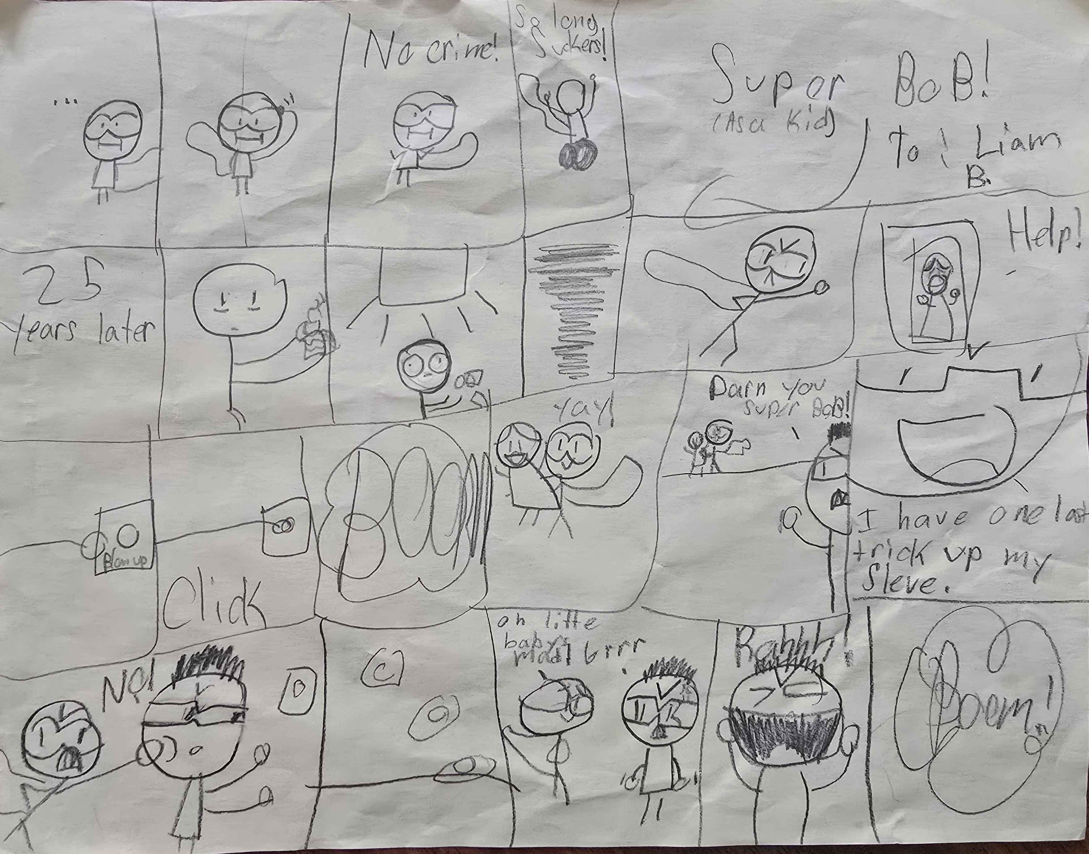 A hand-drawn comic of Super Bob's adventures part 1